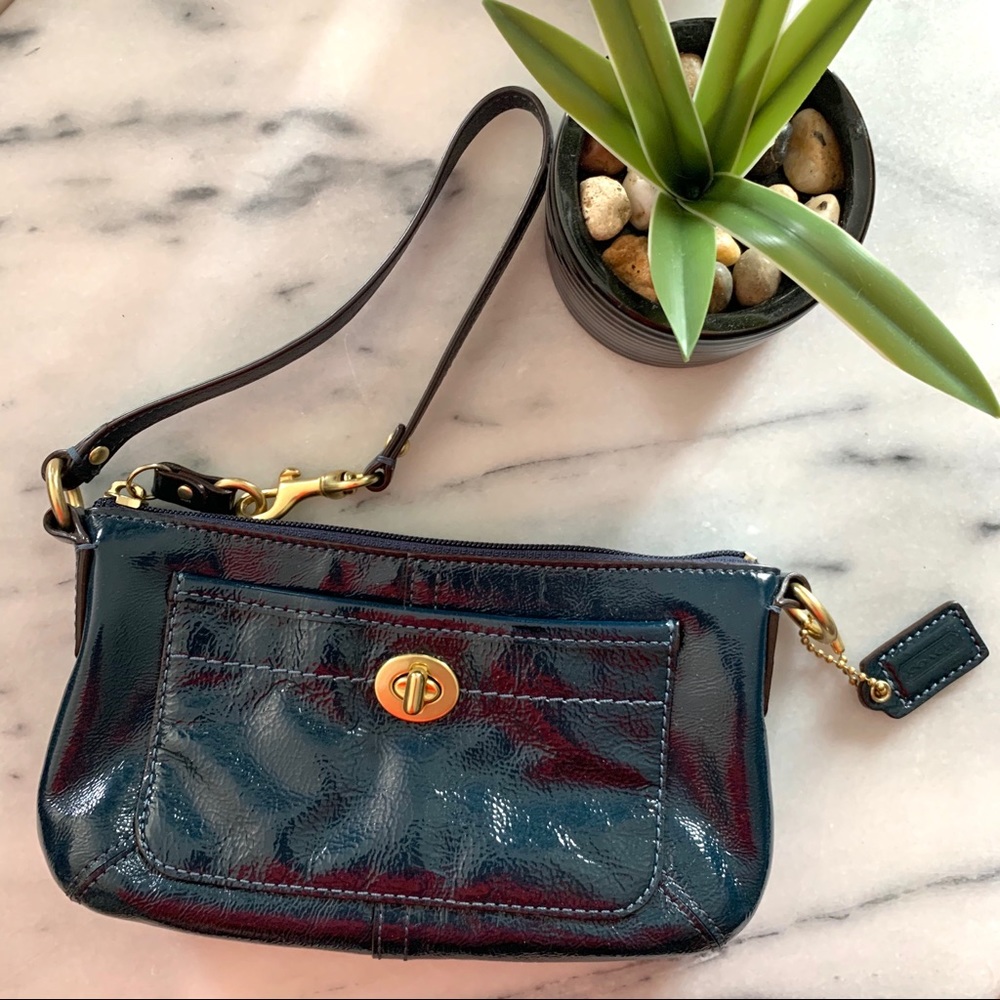 COACH Teal pleather wristlet wallet